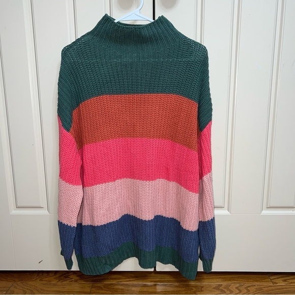 American Eagle Oversized Multicolor Striped Mock Neck Knit Sweater Size XS - Picture 11 of 12